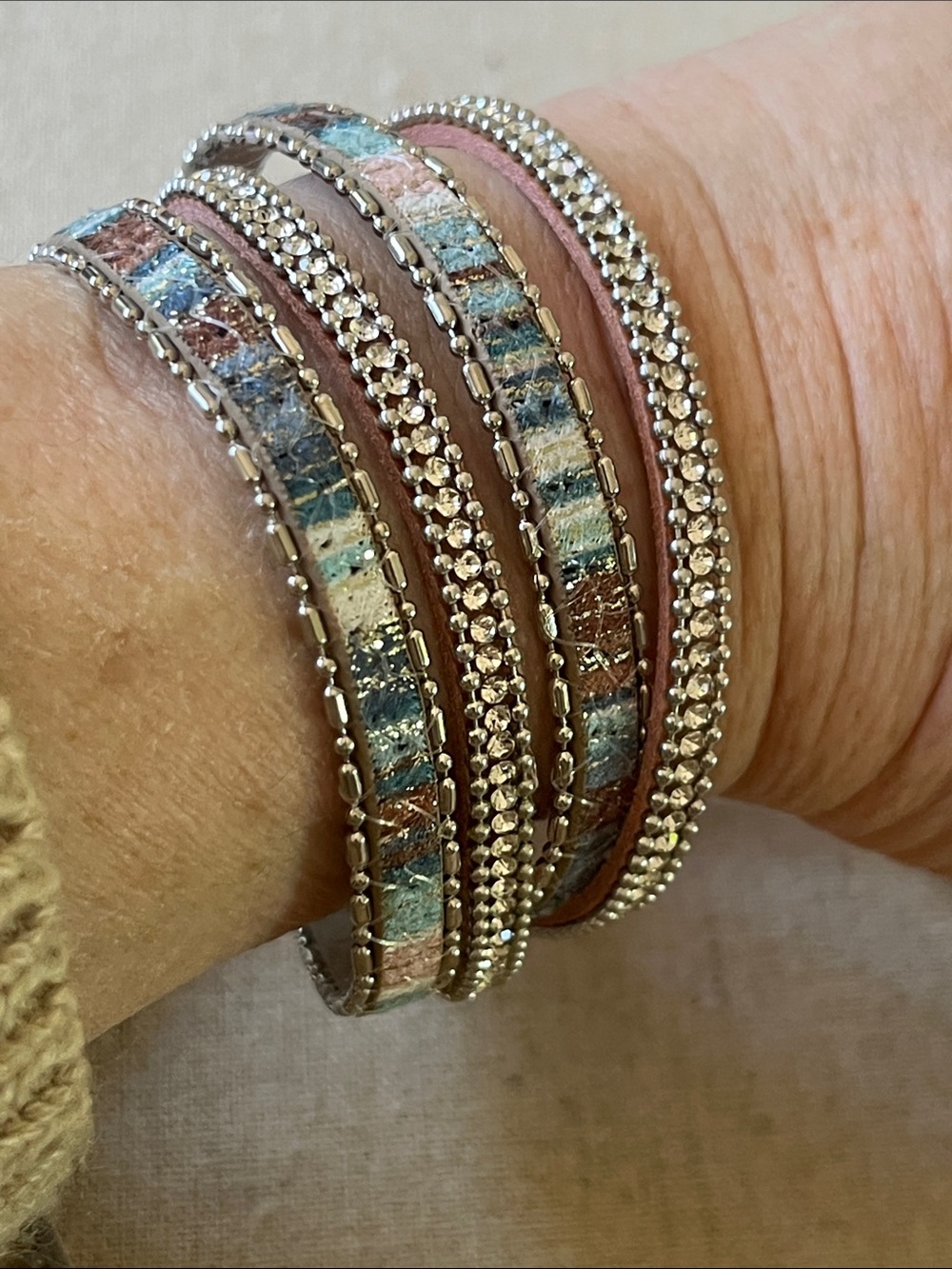 Leather & Rhinestone Wrap Bracelets - Picture 6 of 11